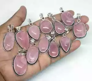 Lote de 10 piezas colgantes de cuarzo rosa enchapado en plata 925 ~ colgante boho ~ regalo para mamá ~ - Imagen 1 de 3