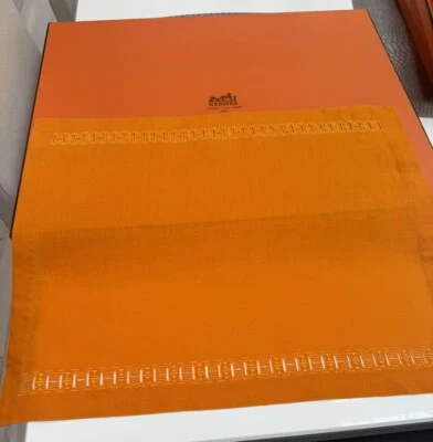 HERMES Orange  100% linen  “H” Border Placemats - Image 1 of 4
