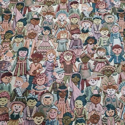 Children of the World Novelty Tapestry Upholstery Fabric on Tan 54"Wide x 1⅓ Yds - Image 1 of 4