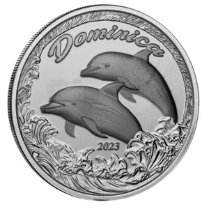 2023 Dominica Dolphin 1 oz Silver BU coin in capsule - Picture 1 of 4