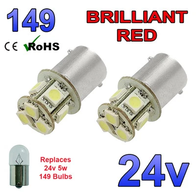 2 X 24V RED LED BULBS CAPLESS 149 R5W 246 R10W SIDE LIGHT PLATE INTERIOR - Image 1 of 4