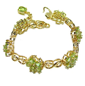 Peridot Bracelet 14K Gold over 925 Sterling Silver Handmade Pear Cut 20.5g - Picture 1 of 4