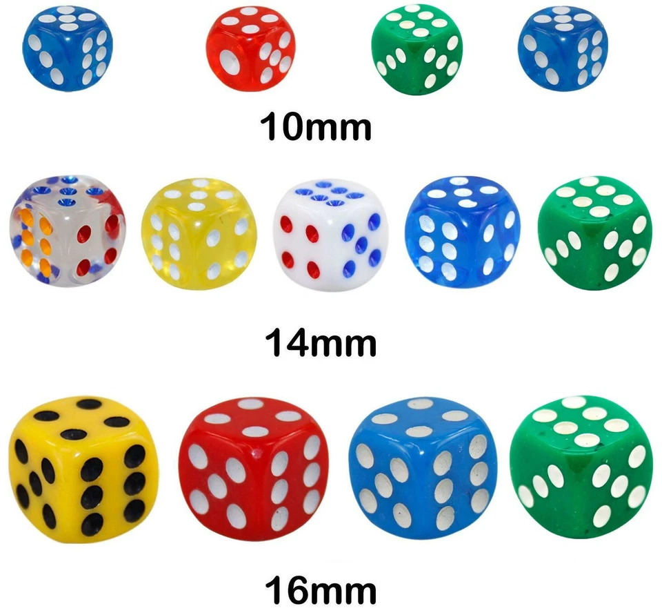 New Opaque 10 14 16mm Six Sided Spot Dice D6 RPG for Ludo Monopoly Board Games - Image 1 of 1