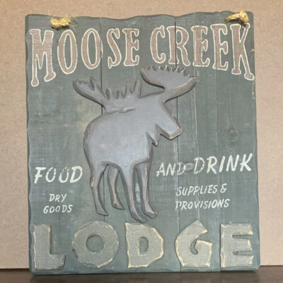 Large Rustic Cabin Lodge Camp MOOSE CREEK LODGE Picture Sign 18X16 - Image 1 of 4