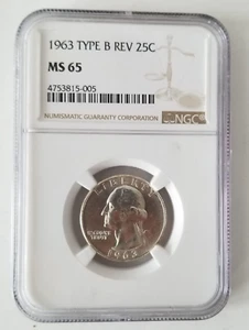 1963 Washington Quarter 25C NGC MS65 Type B REV - Picture 1 of 4