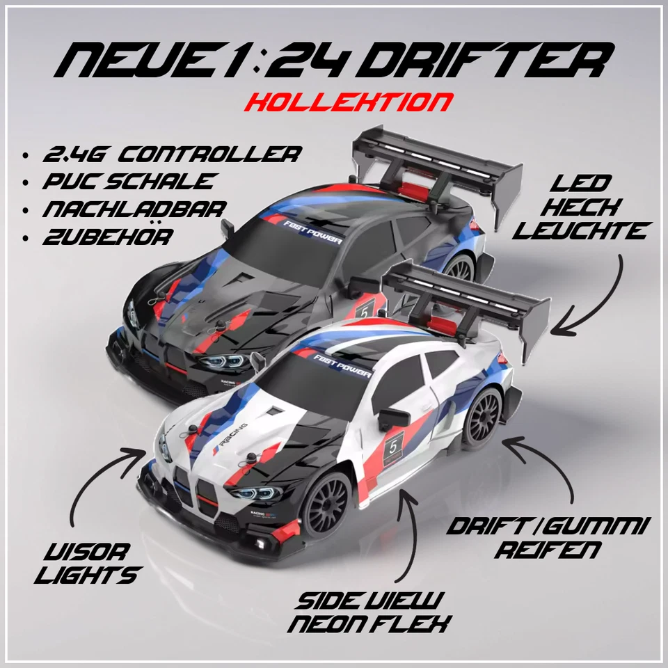 RC Drift Car, 1:24 Drift Auto Ferngesteuert Für Kinder Junge, 30KM/H 4WD Mini Dr - Bild 1 von 4