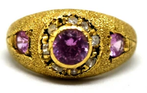 14K Yellow Gold, Pink Ruby and Diamond Ring Size 5.5 - Picture 1 of 5