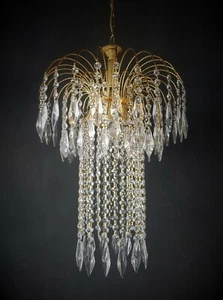 STUNNING GOLD PLATED ALL LEAD CRYSTAL CHANDELIER - Picture 1 of 12