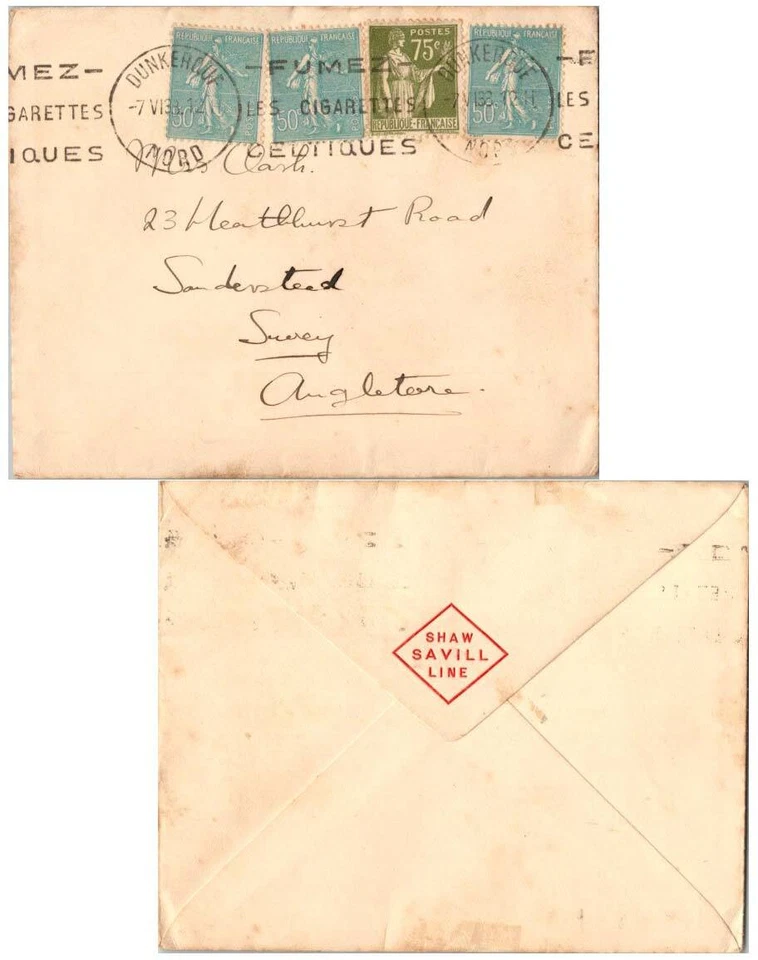 France 50c Sower (3) and 75c Peace With Olive Branch 1933 Dunkerque, Nord Fumez Foto 1 de 1