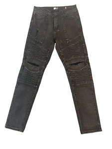 LIRX Men Ripped Frayed Skinny fit Stretch Jeans, Plain Dark Black color, size 30 - Picture 1 of 11