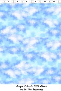 Jungle Friends Cotton Quilt fabric In The Beginning BTY 7JF1 Clouds Blue - Picture 1 of 12