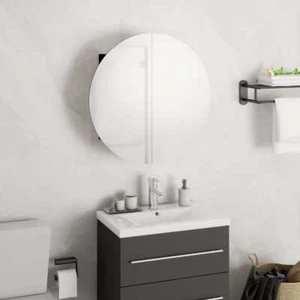 Bathroom Cabinet with Round Mirror & LED Black 15.7"x15.7"x6.9" vidaXL - Picture 1 of 8