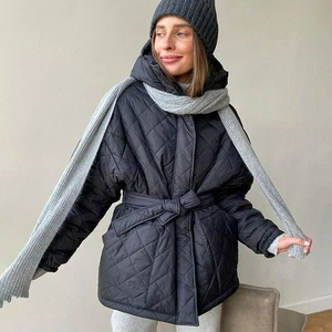 Hooded Parkas Cotton Jackets Women Short Coats Fashion Belt Female Solid Thick - Picture 1 of 15