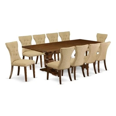 East West Furniture Dining Table and 10 Brown Modern Chair in Antique Walnut - Image 1 of 4