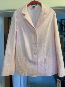 Vtg RALPH LAUREN PINK STRIPED SEERSUCKER PANTSUIT Jacket/NWT summer! - Picture 1 of 12
