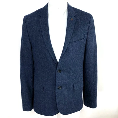 Chaqueta Abrigo Deportivo Ben Sherman Mediana 39 Espiga Azul Mezcla Lana Botón Foto 1 de 4