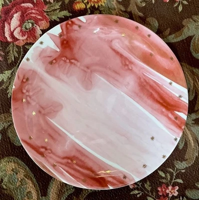 Anthropologie ‘Night Sky’ Red / Pink / Gold Stars Small Plate 8.25" - Image 1 of 2