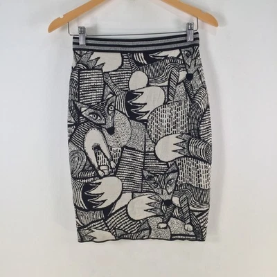 Marc Cain skirt womens N2 aus 8 pencil black beige fox print stretch 124072 - Image 1 of 4
