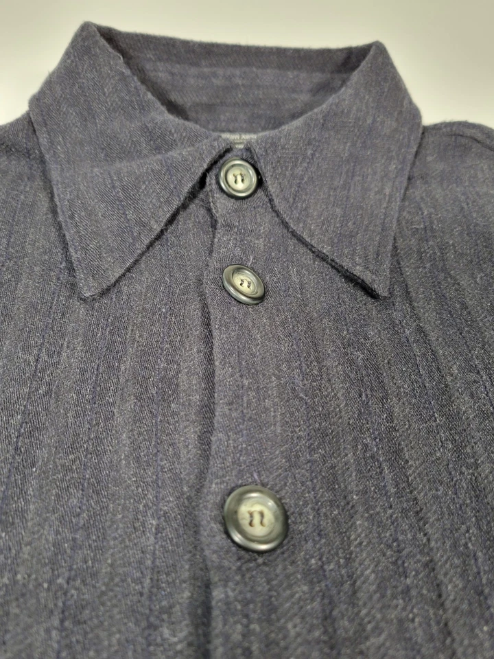 Vintage Giorgio Armani Blue Ribbed Herringbone Shirt 39 M Slim Long Sleeve Rare - Image 1 of 4