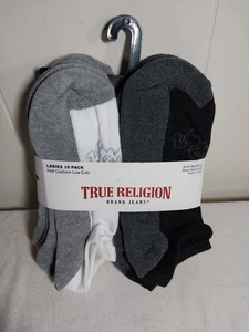 TRUE RELIGION 10 Pack Ladies Half Cushion Low Cuts Socks White Gray Black Womens - Picture 1 of 6