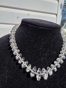 Vintage Art Deco Rock Crystal Graduated Bead Necklace Sterling Silver Clasp - Picture 1 of 6
