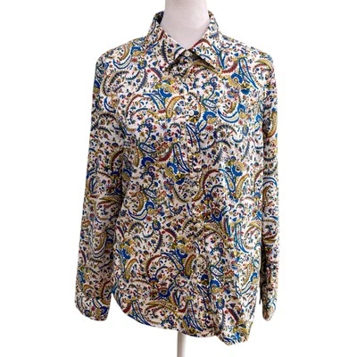 Talbots Top Womens Petite M Paisley Button Up Shirt Roll Tab Preppy Colorful - Image 1 of 4