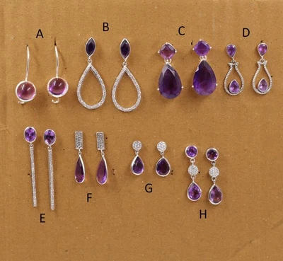 Autentico orecchino pendente con pietra preziosa ametista viola in argento... - Immagine 1 di 4