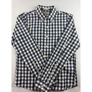 Abercrombie & Fitch Mens Medium Button Down Shirt Navy Blue Gingham Checkered - Picture 1 of 10
