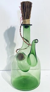 Green Glass Wine Decanter Jug VTG Italian Hand Blown Ice Chamber Terrarium 13” H - Picture 1 of 7
