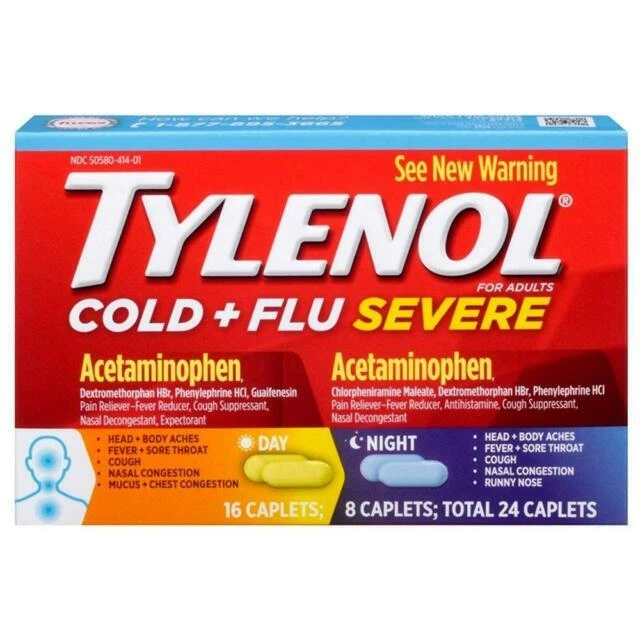 Tylenol Resfriado + Gripe Severo Día y Noche Comprimidos para Fiebre, Dolor, 24 unidades 12/25 Foto 1 de 1