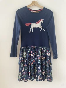 Mini Boden Girls Tshirt Jersey Top Sequin Unicorn Dress White Navy 11-12 Years - Picture 1 of 11