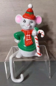 Ratón vintage con bastón de caramelo Navidad percha estante cuidador plástico duro - Imagen 1 de 5