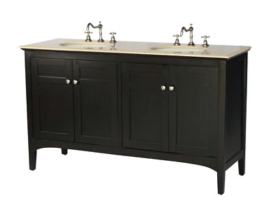 Tocador de baño doble lavabo estilo contemporáneo de 60 pulgadas modelo 2412-ES BE  Foto 1 de 3