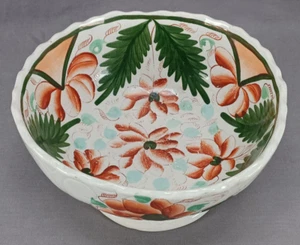 Mid 19th Century British Hand Enameled Red Floral & Green Large Footed Bowl - Picture 1 of 11