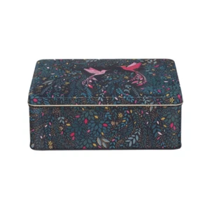 Sara Miller India Bird Themed Rectangular Storage Tin - Airtight Metal Decor Tin - Picture 1 of 1