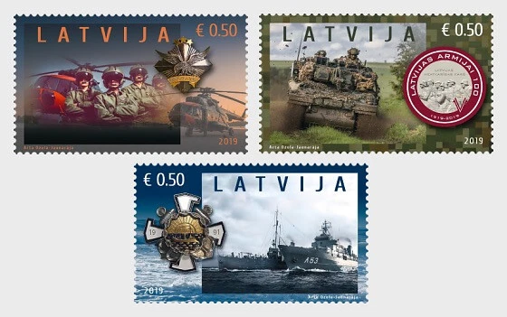 Latvia - 100th Anniversary of Latvian National Armed Forces (3 stamps) - Image 1 of 1