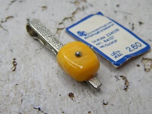 Vintage Melhior Tie Clip with Natural Amber Soviet USSR Tie Bar New Unused - Picture 1 of 9