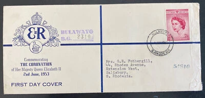 1953 Bulawayo Southern Rhodesia First Day Cover Queen Elizabeth Coronation II - Image 1 of 2