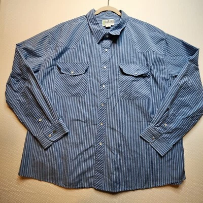 Haband Mens Shirt 3XL Blue Striped Pearl Snap Pockets Western Style - Image 1 of 4