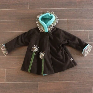 Corky & Company Girls Fleece Fuzy Fringe Jacket Sz 5 Brown Blue FUN - Picture 1 of 5