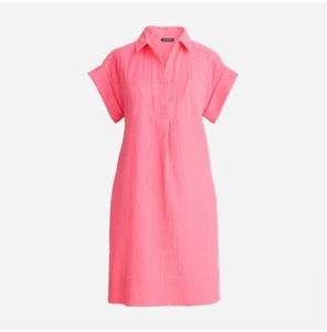 J Crew Shirt Dress V-neck Tea Rose Pink Gauze Short Rolled Sleeve XXS Side Slits - Picture 1 of 3