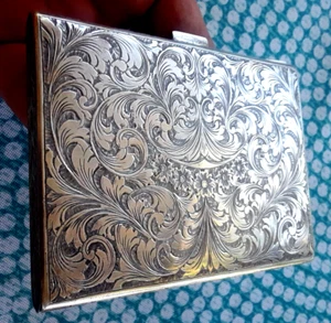 VTG 800 SILVER Cigarette Case☆SIGNED☆ART NOUVEAU MASS ENGRAVINGS☆137 G☆MINT A+ - Picture 1 of 15