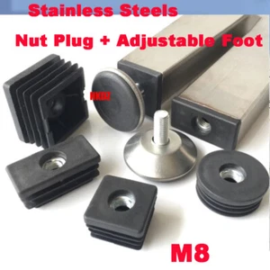 Stainless Adjustable Table Foot FurnitureLevelling Feet/Nut M8 Tube Inserts Plug - Picture 1 of 26