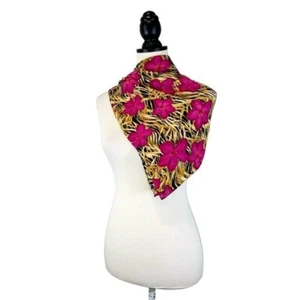 Escada Silk Scarf Fuchsia Pink Floral Hibiscus Hawaiian Print 34x34 Square - Picture 1 of 7