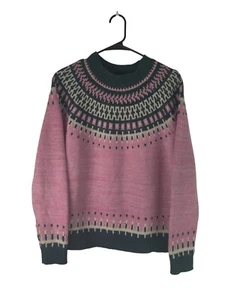 Faherty Bethna Tonal Fair Isle Pink Extra Fine Wool & Cashmere Sweater Size M - Picture 1 of 8
