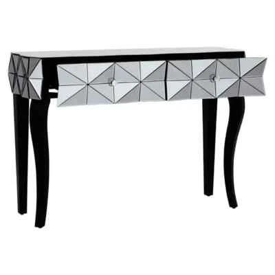 Luxury 3D Mirrored Console Table – Black Legs Glass Hallway Sideboard - Image 1 of 4