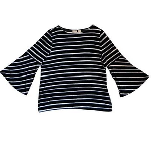 Chico's Travelers Bluse schwarz gestreift Größe XL ausgestellte Ärmel faltenfrei - Bild 1 von 7