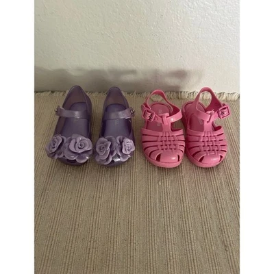 Paquete de 2 Mini Melissa Bebé Niño Niña Zapatos Planos Talla 5c Rosa y Púrpura Foto 1 de 4