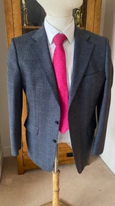 DAKS WINDOWPANE BLUE WOOL TWEED BLAZER COUNTRY JACKET 40 R - Picture 1 of 7