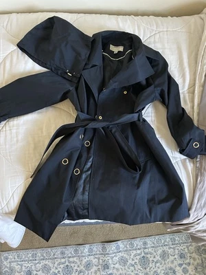 Abrigo AK Anne Klein Azul Con Capucha Guisante Doble Pecho Pequeño Grande Foto 1 de 4